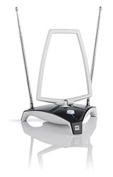 One For All DVB-T/DVB-T2 Indoor/kamerantenne, Full HD/HDTV, tv-antenne met versterker, bereik van 0-15 km, coaxkabel van 1,5 meter, UHF, zilver, SV9360