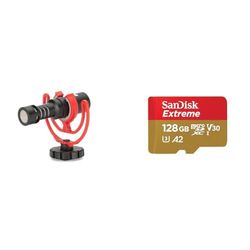 RØDE VideoMicro Compact On-camera Directional Microphone for Filmmaking, Content Creation & SanDisk 128GB Extreme microSDXC card + SD adapter + RescuePRO Deluxe, up to 190MB/s