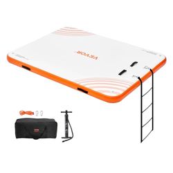 VEVOR, Plate-Forme Gonflable Tapis de Quai Flottant antidérapant avec Sac de Transport Portable échelle Amovible, Radeau d'île pour Piscine, Plage, océan, Blanc + Orange, 8 x 6 pi / 2,43 x 1,82 m