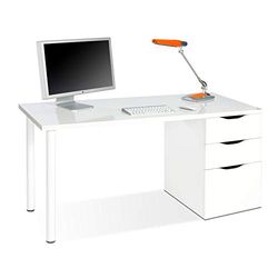 LOUNGITUDE - Bureau réversible avec Caisson 2 tiroirs L138 cm - Blanc