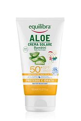 equilibra Solari, Aloe Crema Solare Bambini SPF 50+, Crema Solare Pelli Delicate a Base di Aloe Vera, Olio di Argan, Olio di Cocco, Burro di Karité e Vitamina E, Water Resistant, 150 ml
