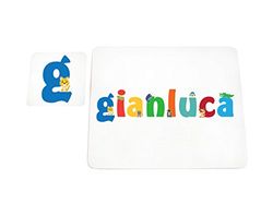 Little Helper LHV-GIANLUCA-COASTERANDPLACEMAT-15IT Dessous de verre et sets de table avec finition brillante, personnalisés pour garçons, nom Gianluca, multicolore, 21 x 30 x 2 cm