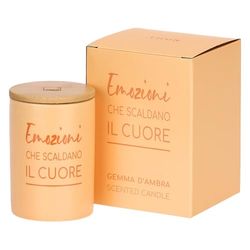 THUN - Candela "Emozioni che scaldano il cuore" - base: stoneware, tappo: legno - Collezione Candele - 185 g - Ø 7 cm h, 10 cm h