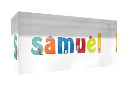 Little Helper Souvenir Décoratif en Acrylique Transparent Poli comme Diamant Style Illustratif Coloré avec le Nom de Jeune Garçon Samuel 5 x 21 x 2 cm Grand