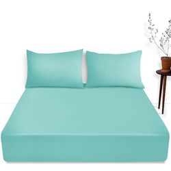 Extra djupa monterade lakan super king – 40 cm (16 tum) enfärgat polybomull djup ficklakan – elastiskt hörn aqua sänglakan
