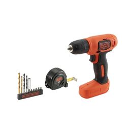 BLACK+DECKER BDCD8GPA Kit Taladro Atornillador BDCD8 Compacto 7.2V, Batería de 1.5 Ah Litio, Incluye con Cargador, Flexómetro de 3 mtrs, Brocas y Bolsa