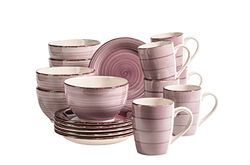 MÄSER 931950 Bel Tempo II Servicio de desayuno de aspecto vintage para 6 personas, de cerámica pintada a mano, 18 piezas, color morado en tono baya, loza