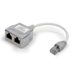 Waytex 35052 - Duplicatore presa rete RJ45 maschio/femmina/femmina, 100BT, con cavo Cat.5 blindato, argentato