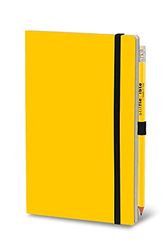 Stifflex Premium klassisk anteckningsbok linjerad/bas – YELLOW/med penna med gummiband/13 x 21 cm/M A5/klassisk anteckningsbok dagbok dagligt anteckningsblock/inbunden