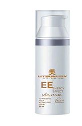 Ee Cream z SPF 50-50 ml firmy Utsukusy. Bardzo wydajny, przyciemniany krem na dzień łączy makijaż, pielęgnację twarzy (hialuron) i ochronę przed słońcem (współczynnik ochrony przeciwsłonecznej 50) do suchej, tłustej i wrażliwej skóry