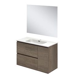 Baikal Set di mobili da bagno Duo, con lavabo e specchio, mobile sospeso a parete con lavabo in ceramica, varie finiture e misure mobile montato. 2c + 1p 100 Nature