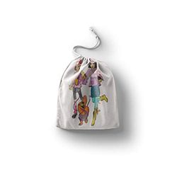 Bonamaison Impreso Algodón Bolsas con Cordón, Bolsa con Cordel para el Hogar y el Almacenamiento de Verduras, Bolso de Compras, Plegable, Ecologica, Reutilizables, Tamaño: 30x40 Cm
