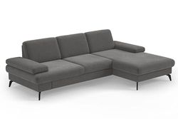 CAVADORE Divano angolare Moritz con longchair, regolazione della profondità della seduta e piedini in metallo nero opaco, 275 x 82 x 171, tessuto piatto, grigio
