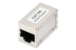 DIGITUS DN-93905 Acoplador RJ45 Cat 6A, 1 unidade, extensão de cabo de Lan, conector de cabo de rede Cat6A, compatível com PoE, acoplador modular, para Switch, DSL, modem, Router, PC, prateado