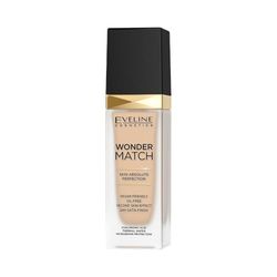 Eveline Cosmetics Wonder Match Fondotinta Vegano Senza Olio con Acido Ialuronico - Copertura Impeccabile 24H - Adattamento Perfetto al Tono della Pelle