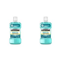 Listerine Enjuague Bucal, Mentol Sabor Suave, Sin Alcohol, Para uso Diario, Aliento Fresco Duradero, 500ml (Paquete de 2)