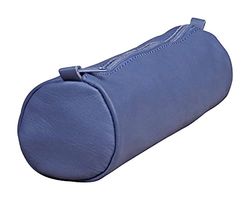 Clairefontaine - Ref 77023C - Age Bag Medium Lederen Ronde Etui - 21 x 6cm, Echt Lamsleer, Plantaardige Gelooide Kleurstof, Metalen Rits - Blauw