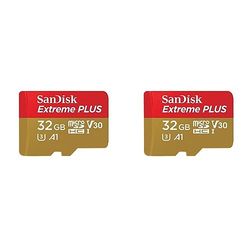 SanDisk Extreme Plus 32 GB MicroSDHC Memory Card, SD Adapter With A1 App Performance And Rescue Pro Deluxe, Up to 95 MB/s, Class 10, UHS-I, U3, V30 (Pack of 2)