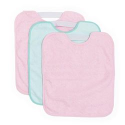 Ti TIN | 3-pack – vattentät, frotté babylapp, 32 x 36 cm | Haklapp för spädbarn och småbarn från 1 år med elastisk stängning (gummiband), lätt att rengöra, bomull, färg: rosa, turkos, ROSA, 18-24