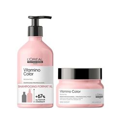 L'Oréal Professionnel, Routines Vitamino Color, Cheveux Colorés & Méchés en Manque d'Éclat, Shampoing & Masque, Nourrit, Protège & Sublime la Couleur, Anti Oxydant, Serie Expert