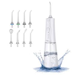 Ultracare Plus - jet dentaire. Hydropulseur professionnel de la famille Aquapik. 5 modes. 8 buses. Réservoir d'eau de 300 ml. Rechargeable par USB. Sac de voyage inclus. Irrigateur buccal. (Blanc)