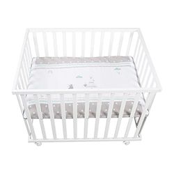 roba Houten Speelbox 75x100 cm 'Indibear' Met Inzetstuk en Wielen Met Rem - In Hoogte Verstelbare Bodem - Wit
