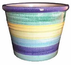 Ceramiche Angela Rinaldi - Vaso in Ceramica di Vietri dipinto a mano rigato per piante e fiori - Maiolica Design Terracotta Coccio Cachepot Fioriera (Diametro cm. 13, altezza cm. 9)