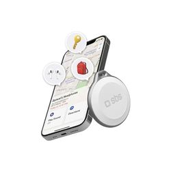 SBS Track My Circle nyckel- och objektspårare kompatibel med Apple var det är, 100 dB larmljud, redo att användas med CR2032-batteri ingår, IP65 vattentät, med nyckelhål, vit