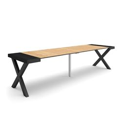 Skraut Home | Mesa Consola Extensible | Mesa Comedor Plegable | 300 | para 14 comensales | Patas Madera Maciza | Estilo Moderno | Negro y Roble