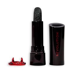 Revolution Beauty Truly Sinful Black Ring szminka do ust, makijaż na Halloween z błyszczącym brokatem