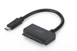DIGITUS Cable Adaptador USB 3.1 Tipo C (Gen 1) a SATA 3 para SSD/HDD de 2,5", hasta 6 Gbit/s, Capacidad de Almacenamiento de hasta 5 TB, Compatible con UASP, Plug&Play, Negro