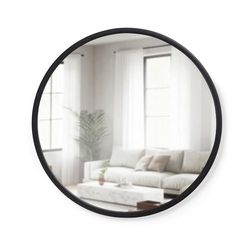 Umbra Hub Miroir Mural Rond Avec Cadre En Caoutchouc Pour Salon, Salle De Bain, Chambre, Entrée et Bien Plus Encore, Noir, 61cm 1008243-040