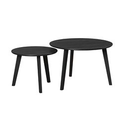 trendteam smart living – Ronin – soffbord – svart – 2 vardagsrumsbord runda – (B x H x D) 50 x 45 x 70 cm – 2 bordstabletter, massiva träfötter