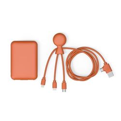 Batterie Externe Plastique Recyclé -Câble Multi USB 4 en 1 : USB C, USB, Lightning,Micro USB et Powerbank 5000mAh Charge Rapide pour Smartphone Universelle - Mr Bio Pack Long 1m Orange Xoopar