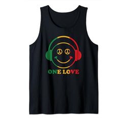 One Love Rasta Reggae Auriculares Peace Smile Face Rastafari Camiseta sin Mangas