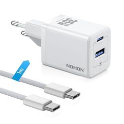 NOHON USB C oplader snellader: 35 W voeding USB C met 60 W type-C 1 M oplaadkabel, 2-poorts GaN mobiele telefoon laadstekker compatibel met iPhone 15/14/13/12 Mini Pro Max, iPad Air/Pro, Samsung,