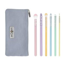 MODA Royal & Langnickel - Juego de 7 brochas de maquillaje de ojos delicadas con bolsa que incluye contorno de ojos, ojos ahumados, arrugas, sombra, cejas y puntiagudas, pastel multicolor