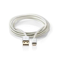 Nedis - USB-kabel – USB 2.0 – Apple Lightning 8-stifts – USB-A-kontakt – 480 Mbps – 12 W – förgylld – 2 m – rund – flätad/nylon – aluminium
