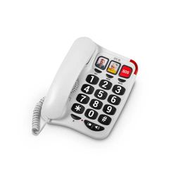 SPC Comfort Numbers 2 – Téléphone Fixe Senior avec Grandes Touches, 3 mémoires directes avec Photo, Volume très élevé, Compatible avec Les appareils auditifs, Signal Lumineux, Filaire et Mural