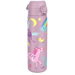 ion8 Botella Agua Inox Ligero, 600ml, Sin Aislamiento, a Prueba de Fugas, Fácil de Abrir, Aptas para Lavavajillas, Cerradura Segura, Fácil de Limpiar, en Relieve, Unicornios, Lila
