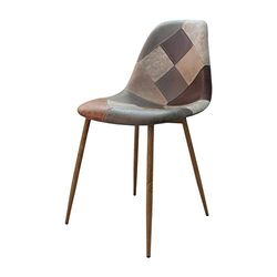 Zons set van 4 ORAZ stoelen patchwork, bruin, verschillende kleuren, met metalen inzetstuk, houtlook