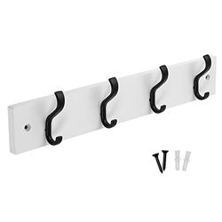 Keypak Minimalistic Wall-Mounted Coat Rack – 4 Hooks on Stylish Modern Wooden Base for Wall & Door – 38cm – All Fixings Included (Matte Black/White)