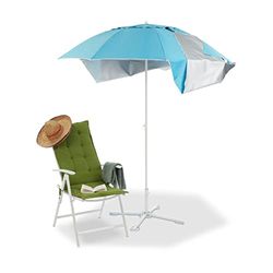 Relaxdays 10023310 Tenda da spiaggia, Ombrellone Mare con Custodia, Protezione Solare UV 50, HxD: 210 x 180 cm, Blu