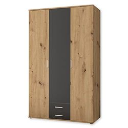 Stella Trading Marburg Armoire Polyvalente pour Chambre, avec 3 Portes Battantes, Aspect Chêne Artisan/Graphite, Dimensions (l x H x P) 120 x 196 x 54 cm