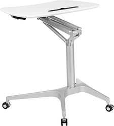 Flash Furniture Gia Mobiel bureau om neer te zetten, ergonomische computertafel met 71 cm breedte boven (verstelbaar bereik 73,7 cm - 104,1 cm), wit