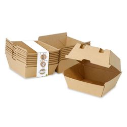 GREENBOX Caja para hamburguesas de Take Away, 50 unidades, robustas cajas de hamburguesas con tapa alta, caja de cartón kraft I estable para llevar hamburguesas 13 x 14 x 8 cm, biodegradable