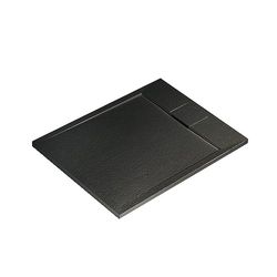 Ideal Standard - Ultra Flat S i.life, Piatto doccia rettangolare 100x70 in resina, Piletta di scarico lato corto, Finitura opaca effetto pietra, Nero