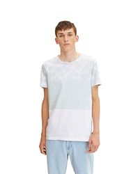 TOM TAILOR Denim Uomini T-shirt met kleurblokkering 1031176, 29889 - Aqua Big Palm Inside Print, S