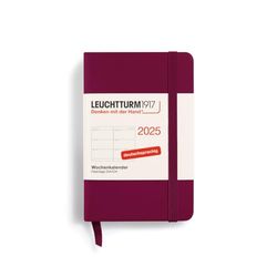 LEUCHTTURM1917 370559 Agenda settimanale 2025 Mini A7 copertina rigida – Agenda da 12 mesi, 80 g, a righe – Port Red
