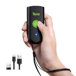 Tera Mini Scanner de Codes-Barres 1D : Scanner Laser sans Fil résistant à l'eau de Poche Compatible avec Bluetooth Câble USB Portable Fonctionne avec iOS Windows Android 1100L Vert